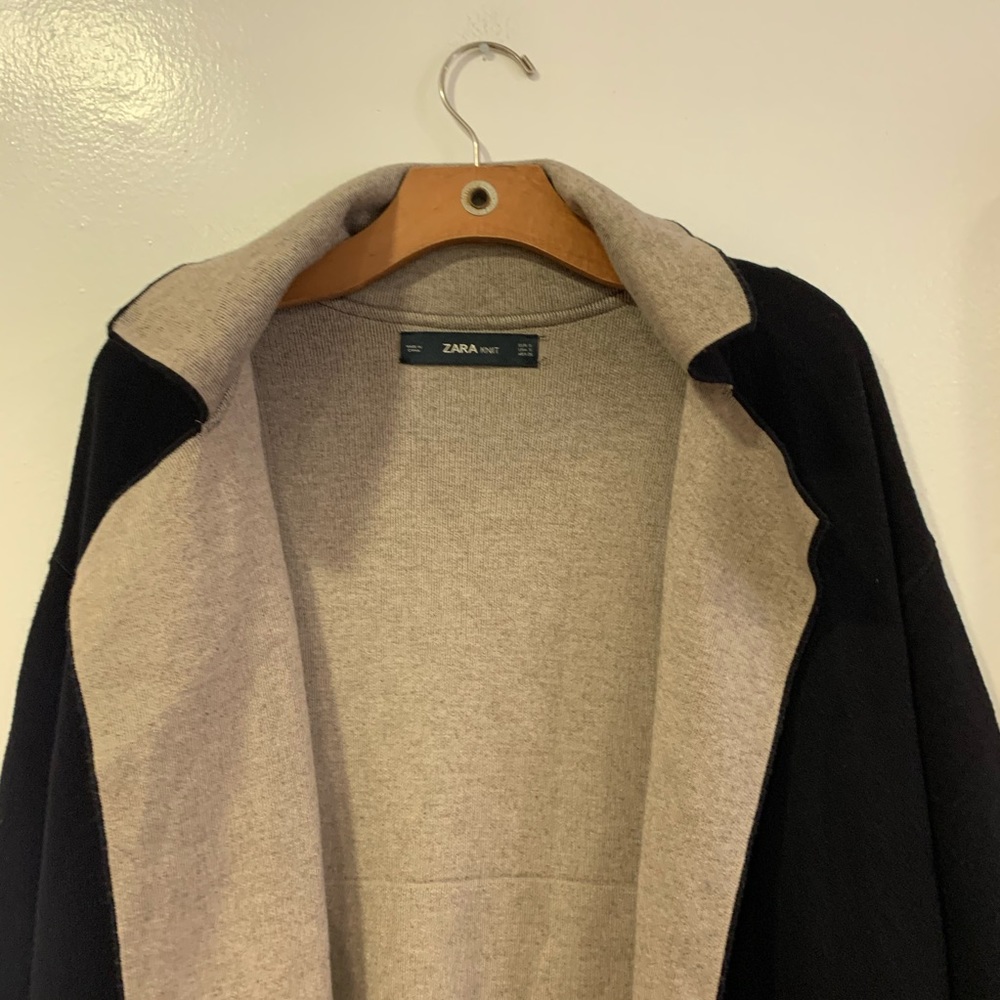 Zara Knit Long Cardigan Open Front Lapel Sweater - Picture 5 of 8